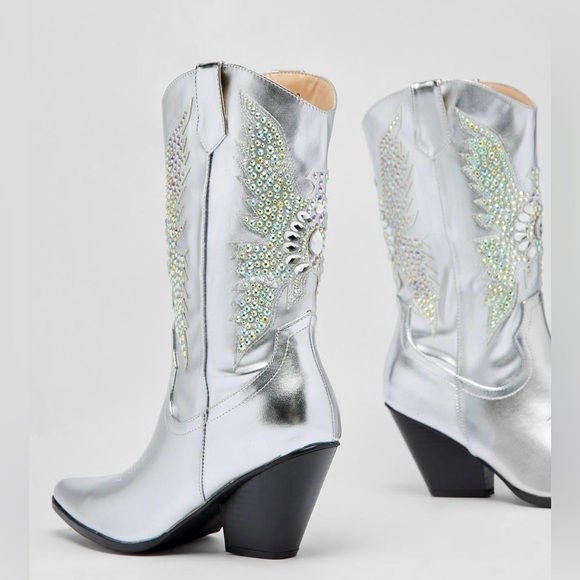 Nasty Gal Metallic Embellished Knee High Western Boots - Picture 4 of 5